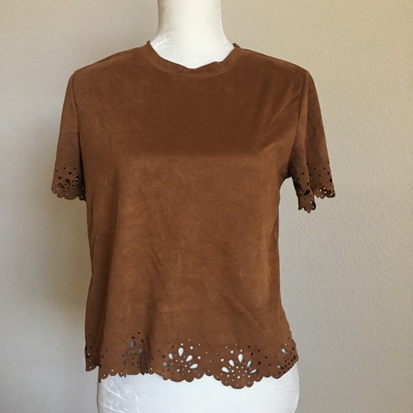 Brown Top w/ Floral Cut Detail - Picture 1 of 4